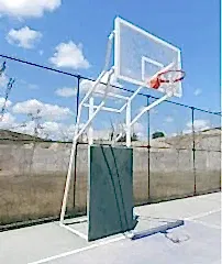 Basketbol Potası 4 Direk Tekerlekli, Ağırlıklı, Seyyar 15 mm Cam (Ak) Panya 105x180